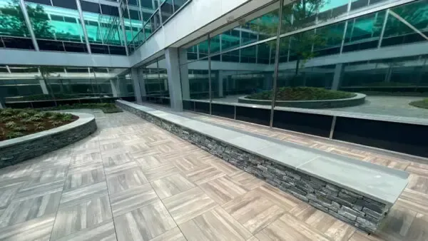 SkyWalk Canyonwood Brown 2cm Porcelain Pavers on SkyJack Pedestals Rooftop Terrace at Cigna Healthcare Headquarters